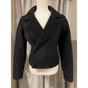 Ralph Lauren Women's Cropped Jacket Microfiber With Fleece Black Small